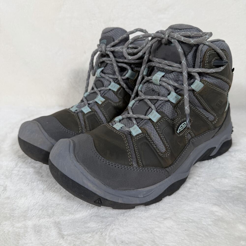 KEEN Women’s Circadia Waterproof Leather Hiking Boots Gray Blue Size 7.5